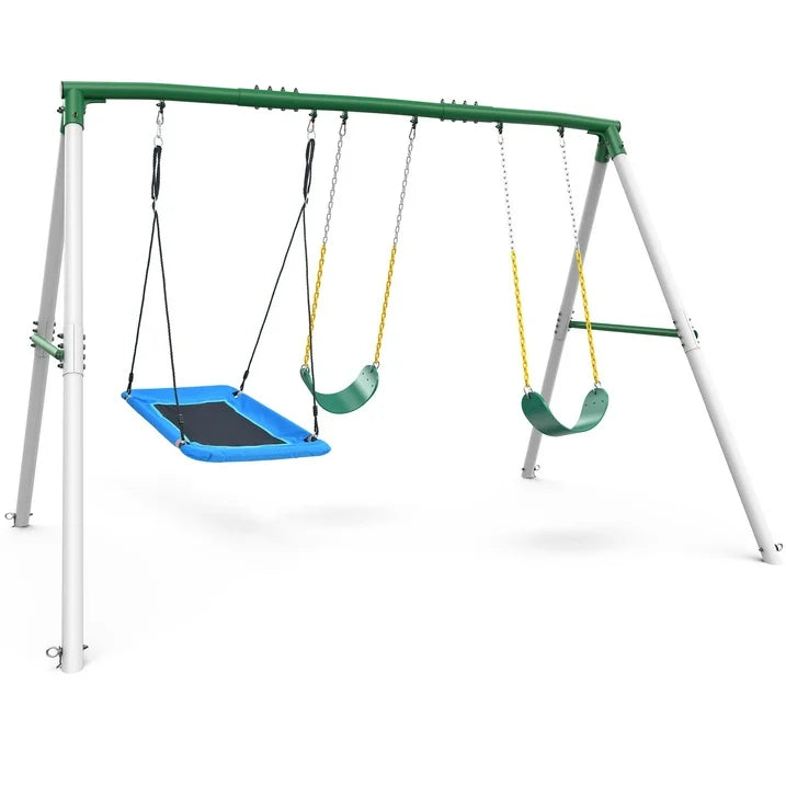 KloKick 600lbs Heavy Duty Swing Set A Frame Metal Swing Set with Platform Swing 2 Belt Swings for Backyard