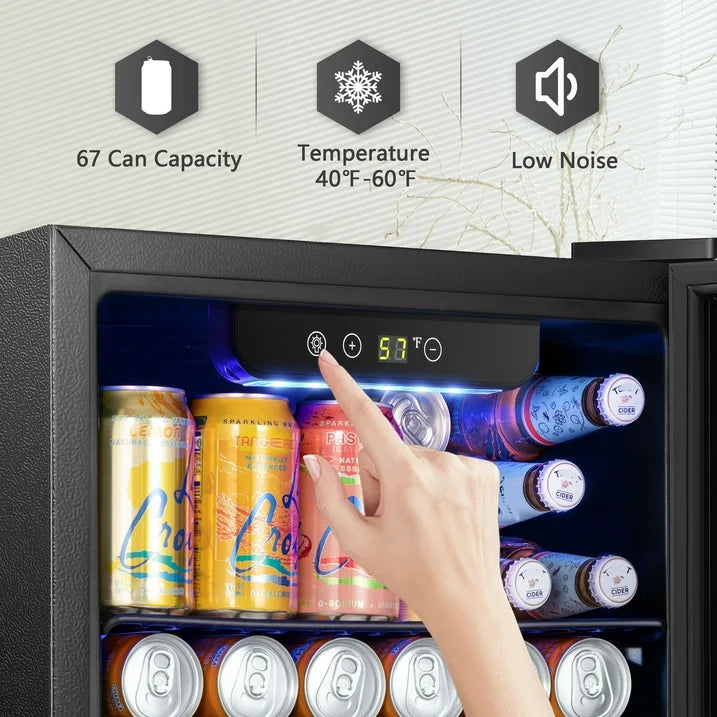 Moifoi 1.7 Cu. ft. Beverage Refrigerator Cooler, Mini Fridge with Glass Door, Exchangeable Door, Home/Bar/Office