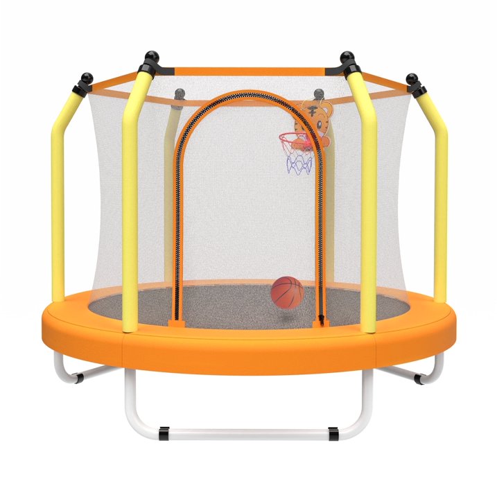SHINPT 55 Kids Trampoline for Kids Age2 8, Indoor/Outdoor Toddler Trampoline Featuring Safety Handle, Easy Assembly, Entertainment Trampoline Basketball Hoop for Backyard, Patio
