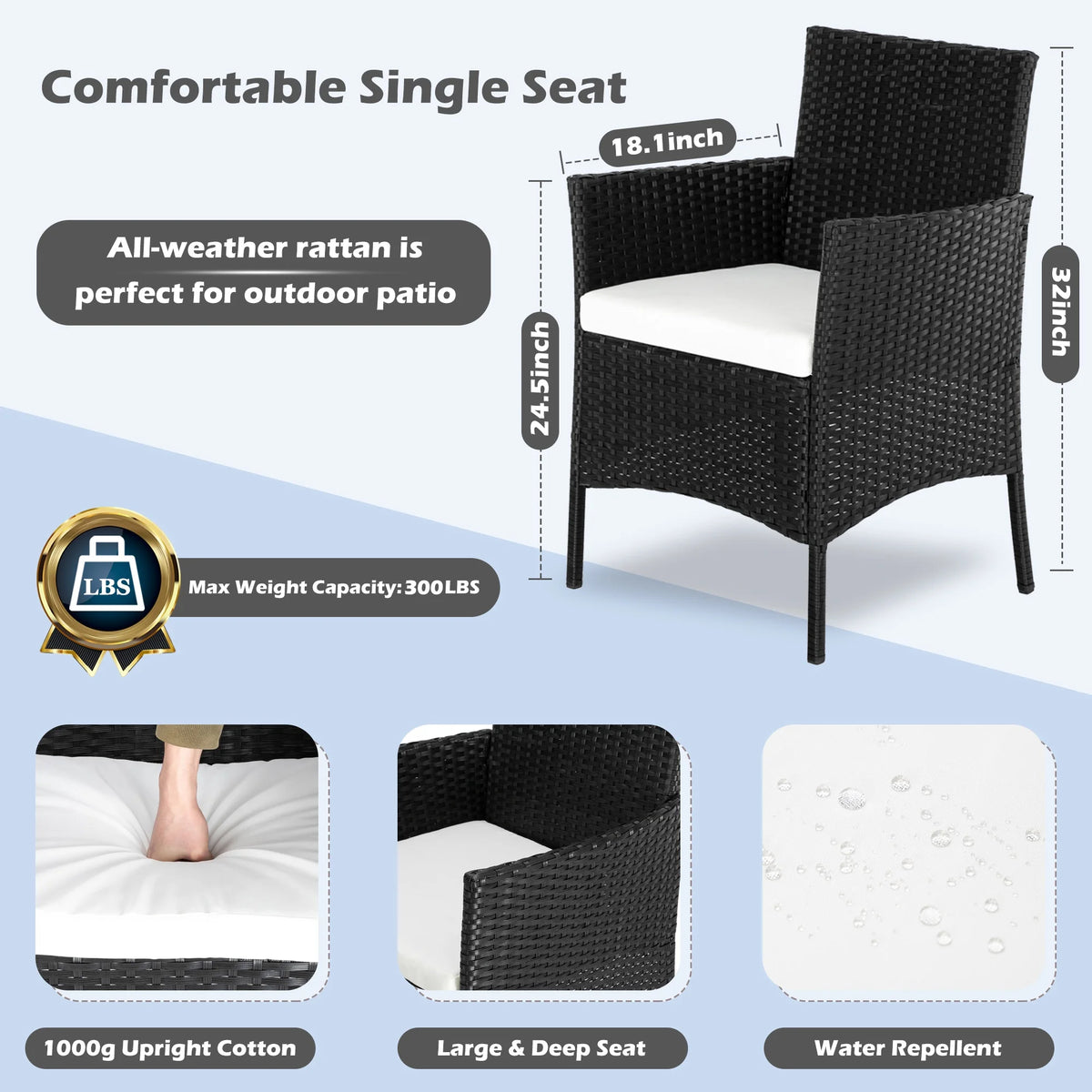 Outdoor Patio Conversation Set, Segmart 4 Pieces Rattan Sofa Set Cushioned Sofa & Charis, Deck Porch Poolside Furniture Table Set for 4, Black