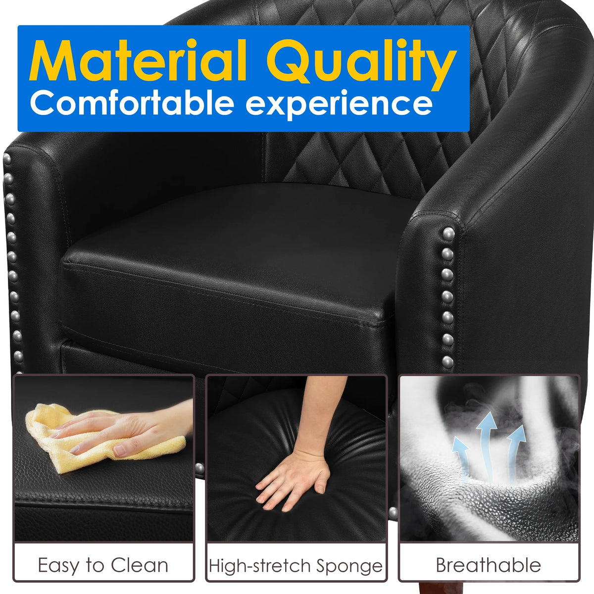 TrumanPick Accent Chair, Faux Leather Barrel Chair Modern Tub Club Chair for Bedroom Living Room armchair, Black