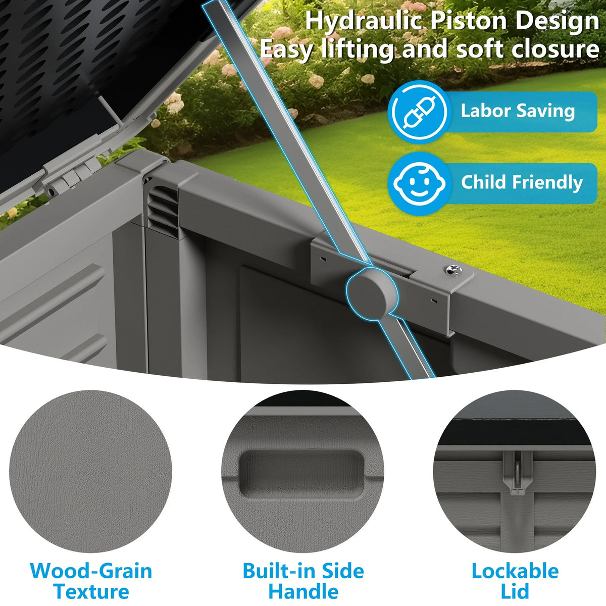 90 Gallon Resin Deck Box, Outdoor Lockable Storage Container for Patio Cushions, Garden Tools, Pool Supplies, Toys, Waterproof and UV Resistant
