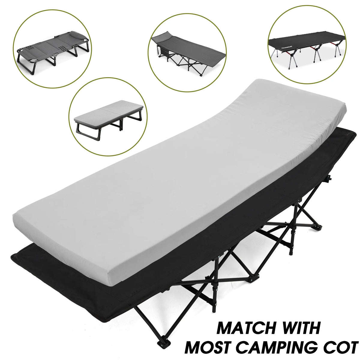 Teler CertiPUR-US 2" Memory Foam Camping Mattress Pad, Portable Sleeping Pad for Camping, Car, Tent SUV Cot Mattress