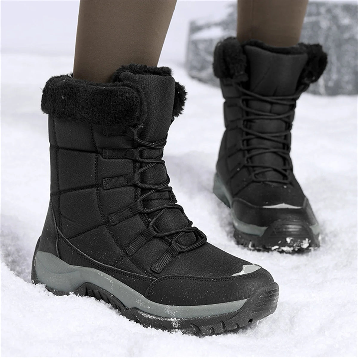 HAOSHIDUO Women's Winter Snow Boots Comfortable Warm Soft Plush Shoes Non Slip Durable Outsole
