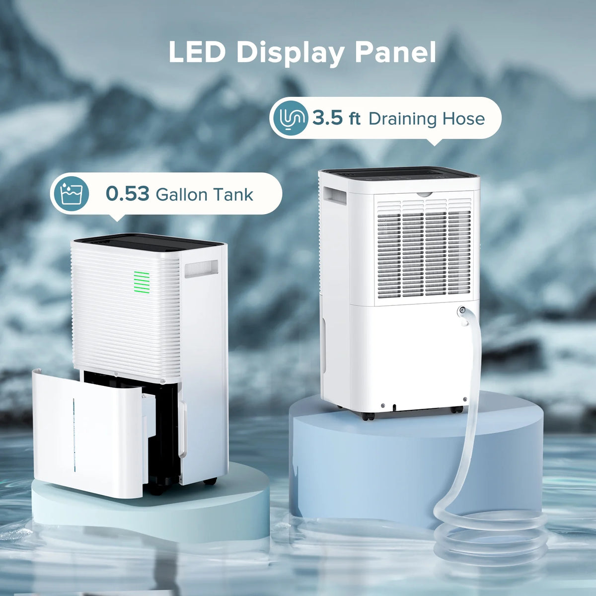 KISSAIR 15 Pint Dehumidifier for Home with Drain Hose, 1,000 Sq. ft Coverage Area, Intelligent Humidistat & Monitor, Auto & Drying Mode, 24H Timer, Auto Defrost