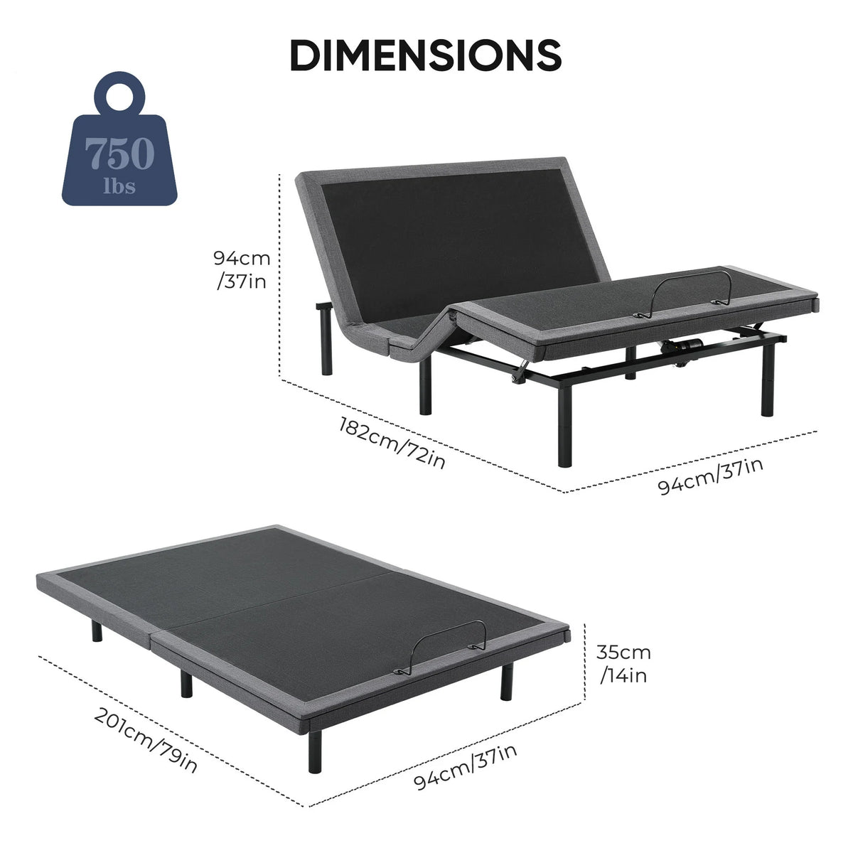 edx Adjustable Bed Frame, Individually Tilting Head and Foot with 2 USB Ports, Wireless Remote, Quiet Motor, Twin XL Size