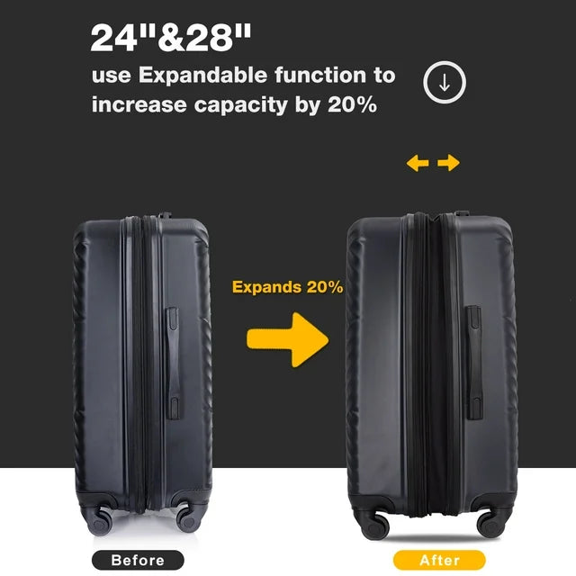 Luggage Sets 3 Piece Travel Suitcase Set with 7PCS Organizer Bags, Black