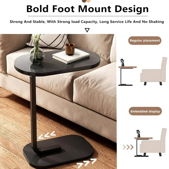 SUSUZI C-Shaped End Table Small Side Table for Couch Sofa Table for Living Room Bedroom Bedside, 11.8" W x 17."7 L x 24.5" H, Black