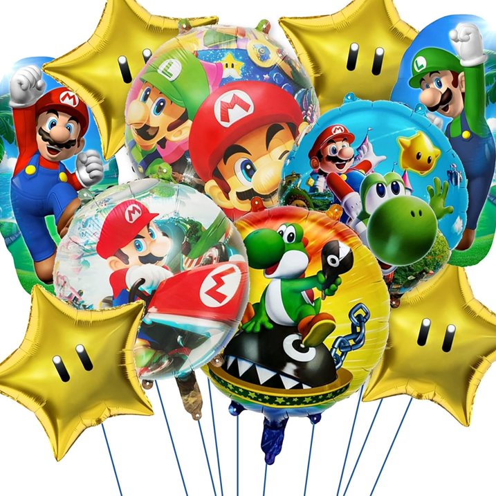 Mario Foil Balloons Mario Birthday Decorations for Kids Boys Bday Party Supplies Birthday Balloons 10PCS
