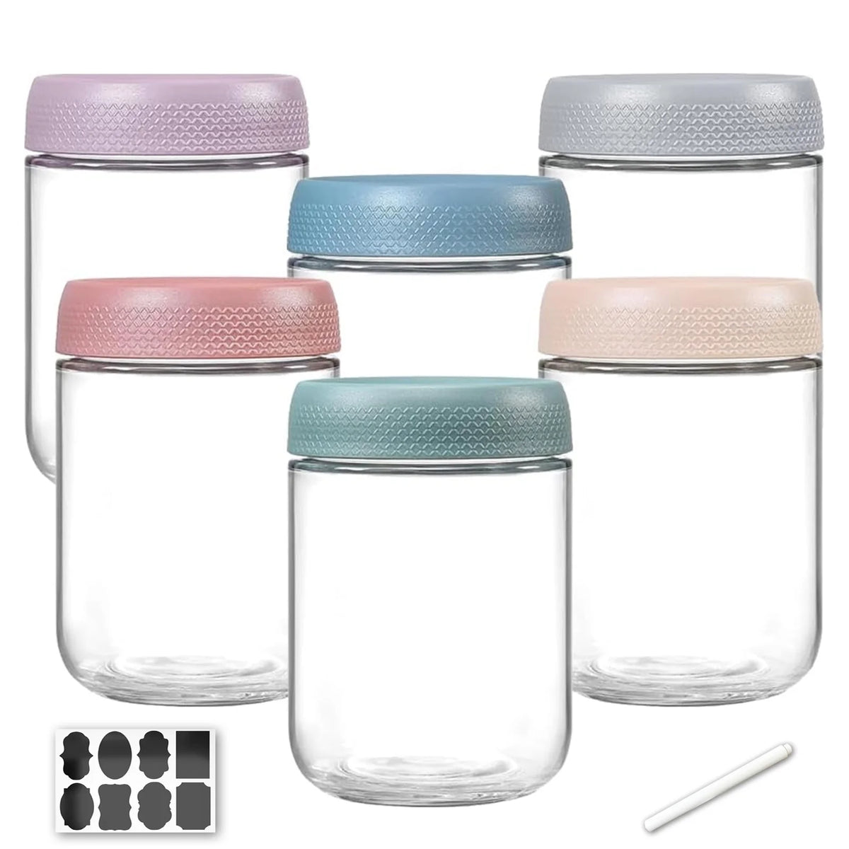 stusgo 6 Pack 16 Oz Glass Overnight Oats Containers with Lids, Glass Overnight Oats Jars