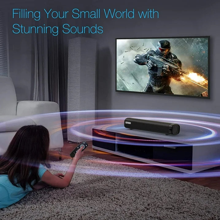 TOPVISION Sound Bar for TV, Soundbar with Subwoofer, Wired Wireless Bluetooth 5.0 3D Surround Speakers, Optical/AUX/RCA/USB Connection, Wall Mountable, Remote Control
