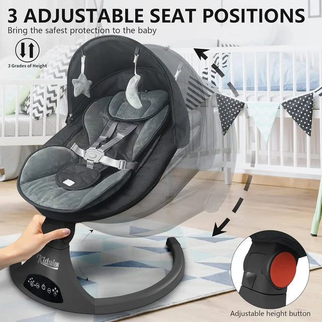 Baby Swing for Infant, Novashion Electric Bluetooth Music Bouncer Rocker with 5 Sway Modes, 3 Timing, Removable Cushion, Black