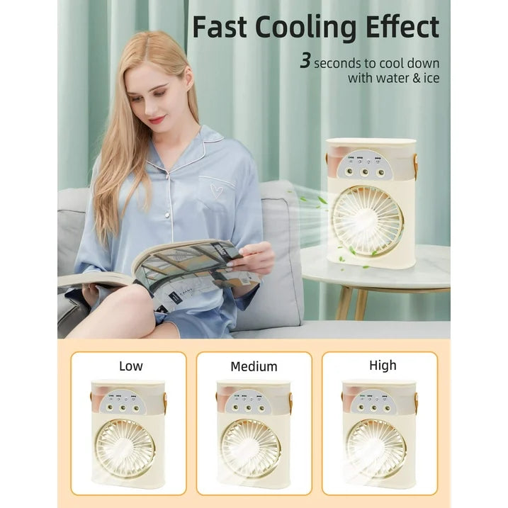Sentryse Portable Air Conditioner Fan, Rechargeable Mini Evaporative Air Cooler Quiet Desk Fan, Personal Mini AC with 7 Colors LED Light for Home, Office, Beige