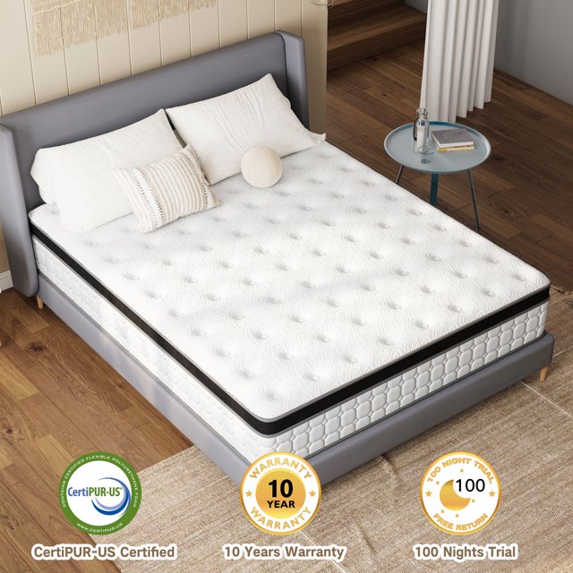 Tvdfgts 12 inch Queen Mattress,Cooling Gel Memory Foam Mattress in a Box,Individual Pocket Spring Hybrid Mattress with Pressure Relief & Motion Isolation,Soft and Comfort,Medium-Firm,CertiPUR-US