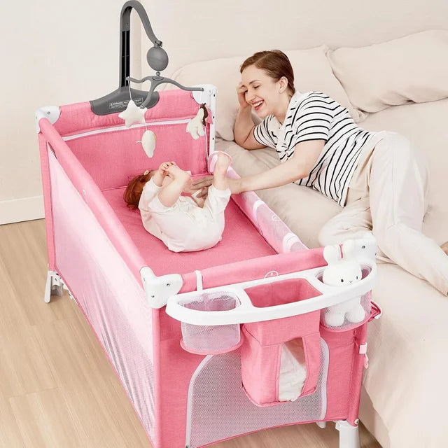Baby Bassinet, Novashion 5 in 1 Bedside Sleeper Bassinet, Portable Baby Playard Baby Crib, with Removable Changing Station & Storage Organizer, Black