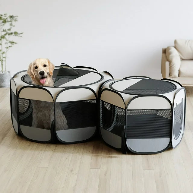2-in-1 Dog Playpens, SINGES Portable Pet Playpen 2-Room, Pop-up Dog Tent, Foldable Pet Tent, Dog Play Enclosure, Cat Houses