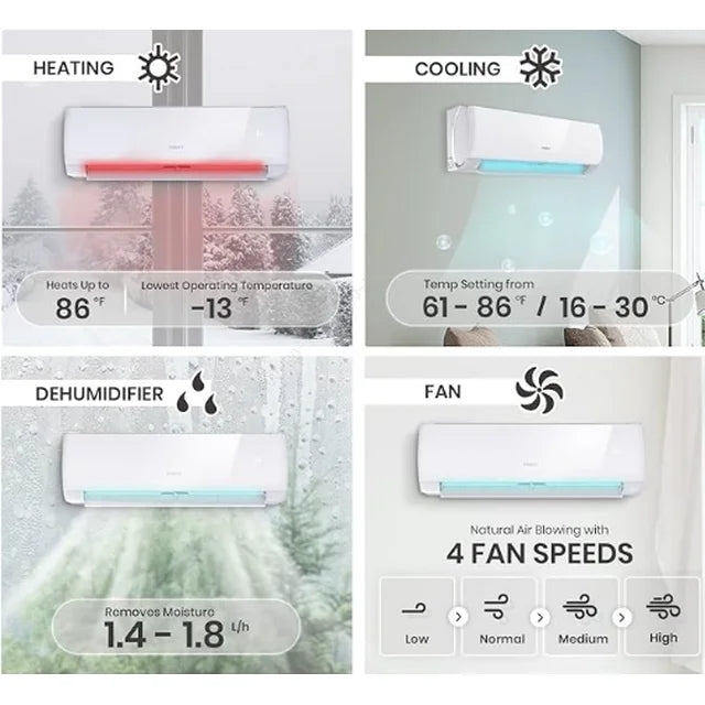 KISSAIR 12000 BTU Mini Split Air Conditioner & Heater Ductless 22 SEER2 750 Sq. Ft