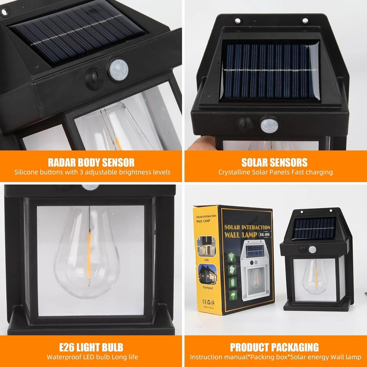Solar Lights Outdoor, Dusk to Dawn Solar Wall Sconce Motion Sensor, 3 Lighting Modes Waterproof Solar Security Wall Lantern Light Fixtures for Garden Yard Patio Fence Outside, Black
