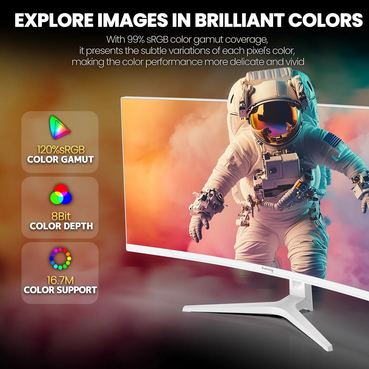 Suevery 34 Inch 120Hz Ultrawide Curved Gaming Monitor, WQHD (3440x1440p) , 21:9, 1500R,1ms(GTG), Support FreeSync, Wall-Mounted, DP & HDMI Port, White