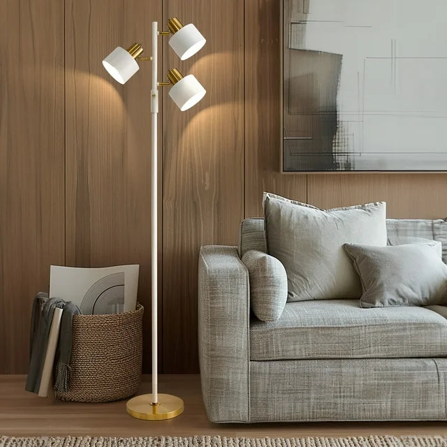Yokila 66.25" 3 Light Modern Off-White Metal Floor Lamp for Living Room Bedroom Tall Standing Lamp with Rotary Switch for Office(Bulbs Not Included)