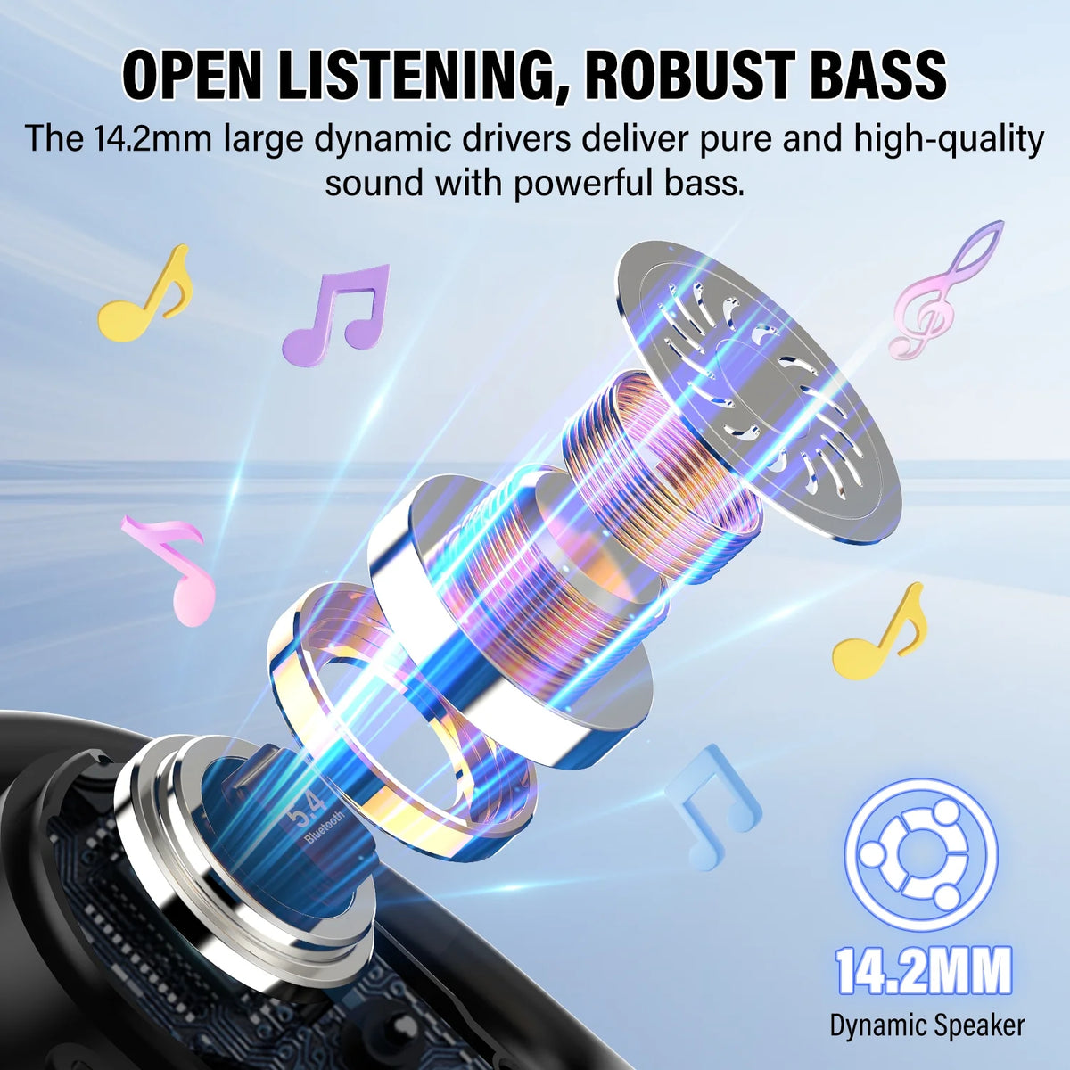 True Open Ear Headphones, OWS Hanging Earphones Wireless Earbuds with Earhooks and Mic, 36H Playtime, Wireless Earbuds Lightweight Design Fit Cycling, Running, Workout