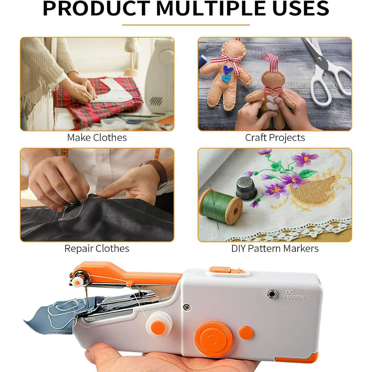 BSHAPPLUS 6PCS Mini Portable Sewing Machine, Hand Cordless Sewing Tool Handheld Sewing Machine, Essentials for Home Quick Repairing and Stitch Handicrafts