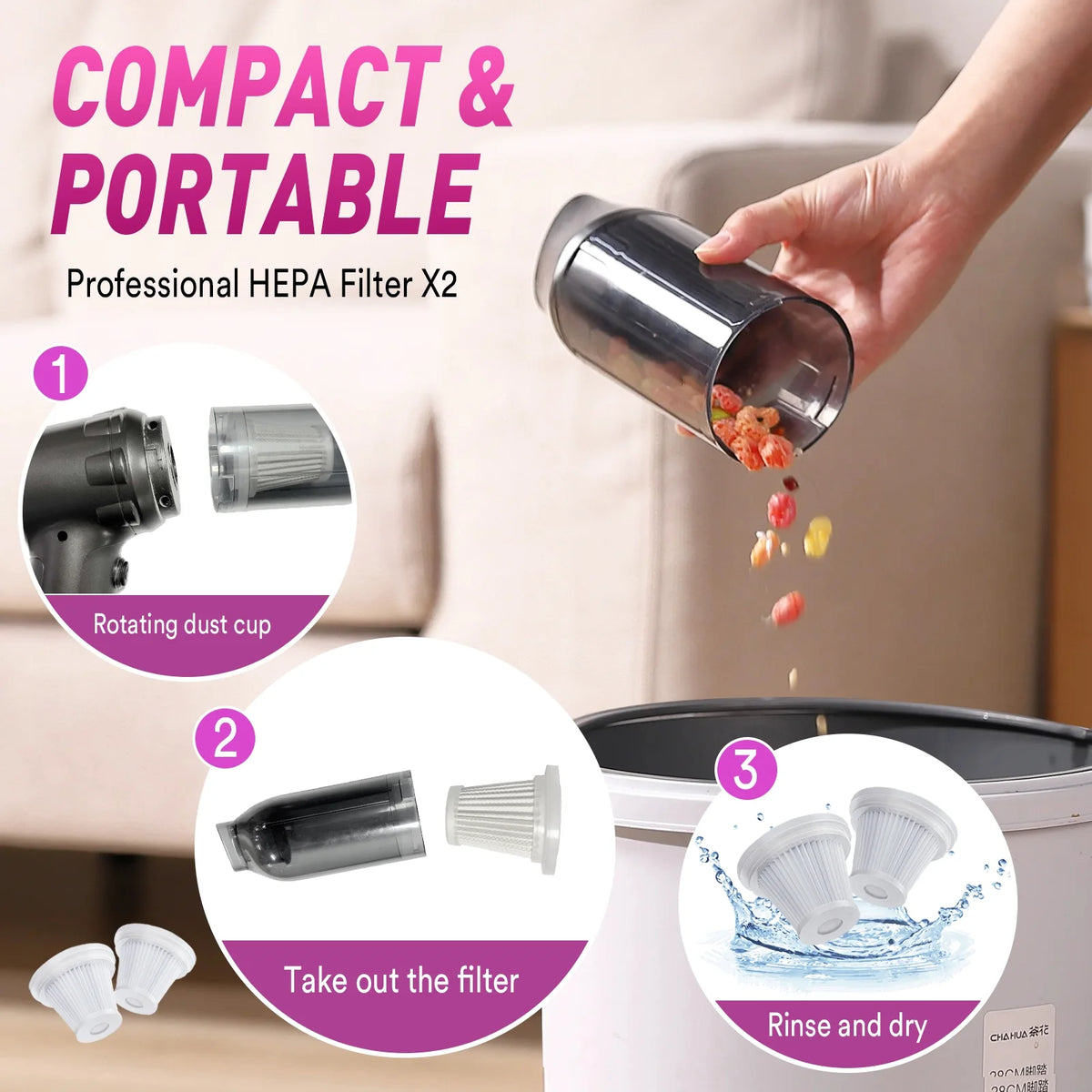 Loheer Car Vacuum Cleaner, 16000PA Portable Handheld Vacuum Cordless, with Brushless Motor, Grey