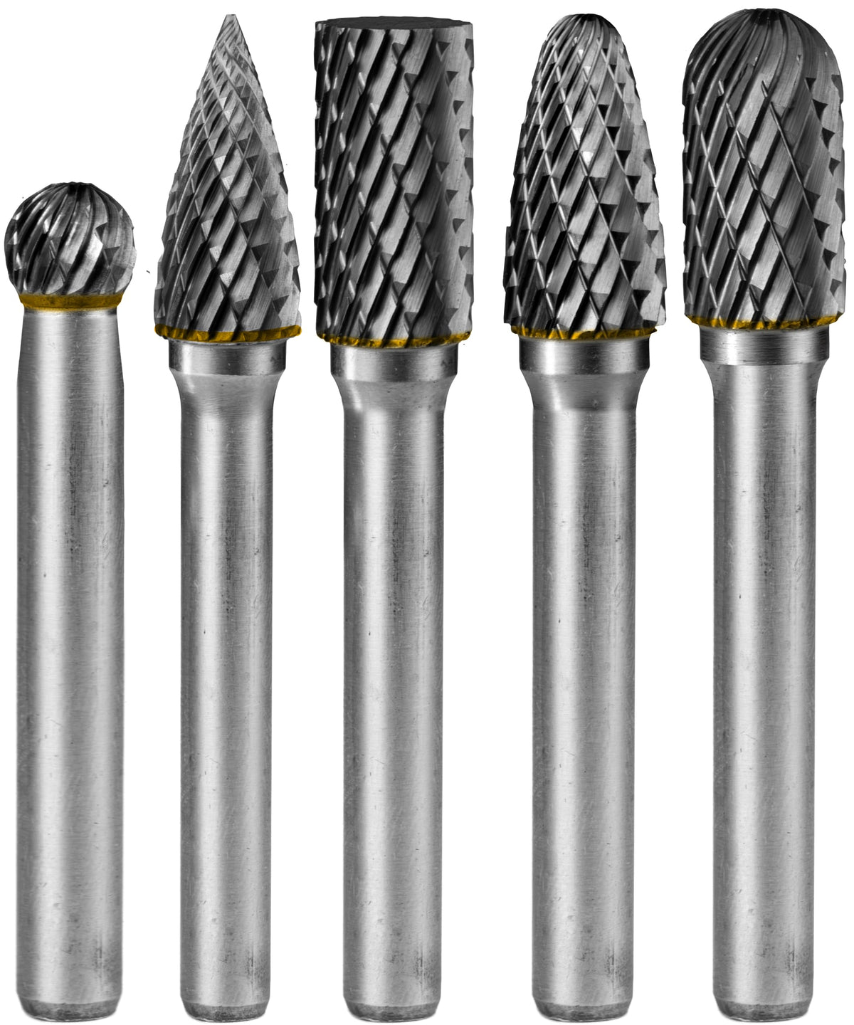 5Pcs Carbide Burr Set 1/4 Shank w/Clear Box Head Dia 8mm Die Grinder Bits Rotary Tools Attachment Kit Rasp File Accessories Metal Wood Stone Steel Grinding Deburring Cutting Porting Carving