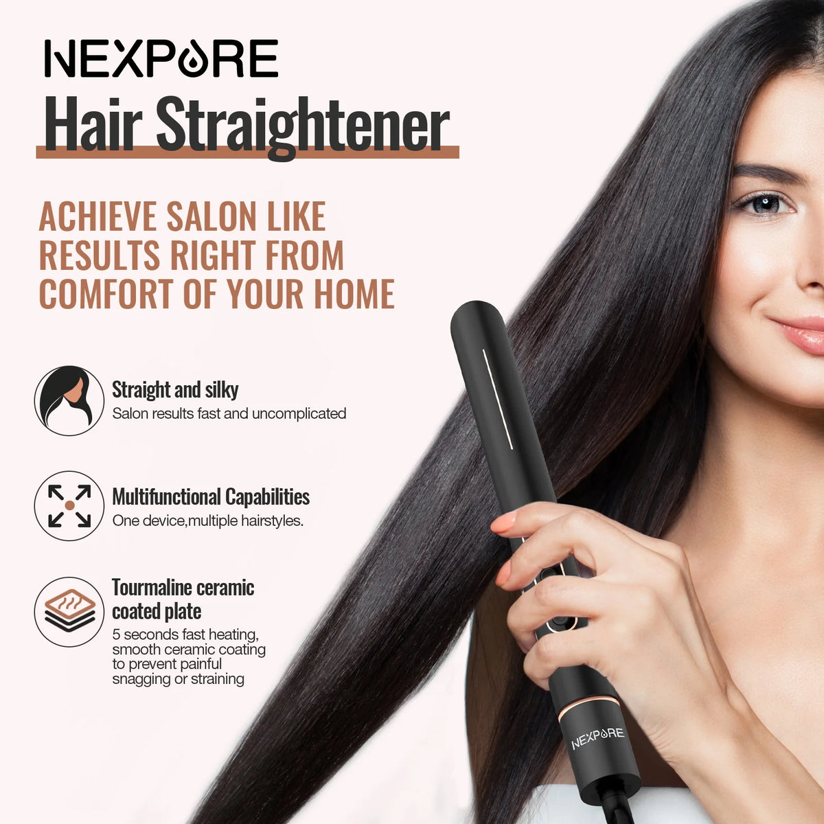 NEXPURE Professional 1 Flat Iron 2 in 1 Hair Straightener Curling Iron Salon Styling Tool