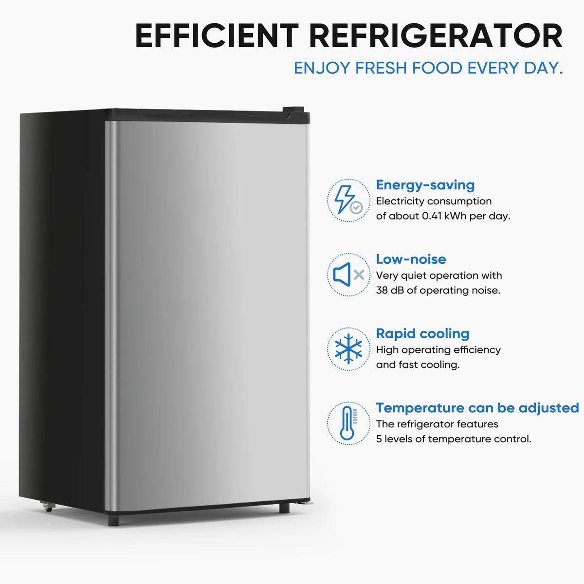 edx 3.2 cu. ft. Single Door Mini Refrigerator, 17.7" Width, with Separate Freezer, Silver