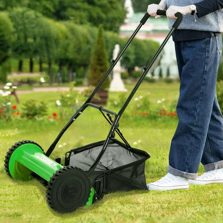 CASEMIOL 14" 5-Blade Manual Push Reel Lawn Mower with Grass Catche, Green
