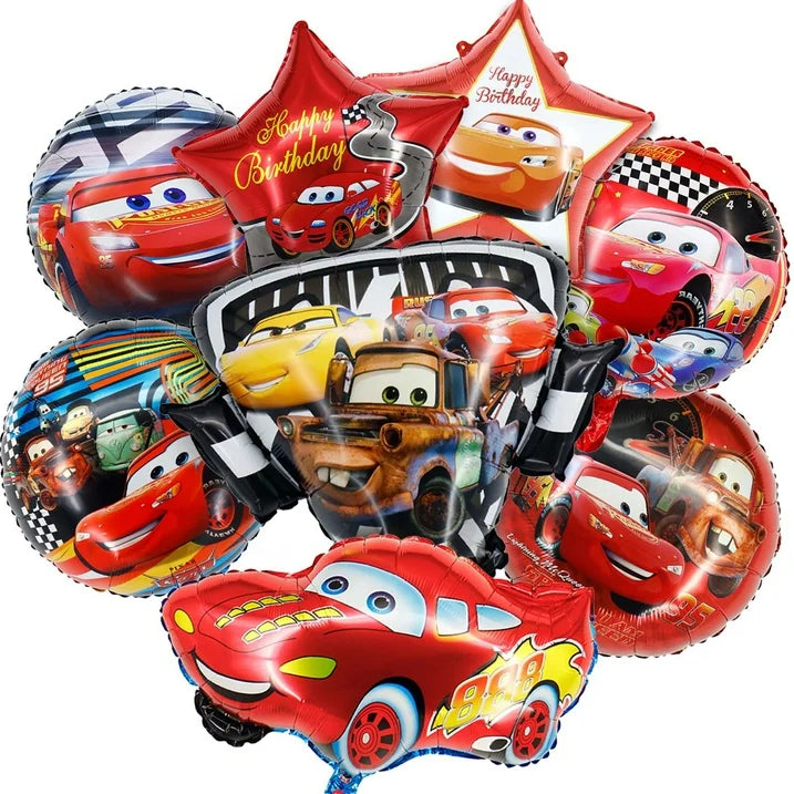 8PCS Cars Lightning Character Aluminum Foil Balloon Set, Car Birthday Decorations for Boys and Girls