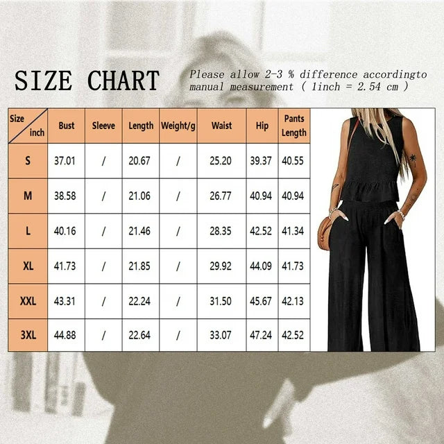 SHIBEVER Outfit Sets for Women 2 Piece Sets Summer Casual Sleeveless Set Outfits with Pockets Round Neck Tank Tops Matching Sets for Womens Clothes Elastic Waist Wide Leg