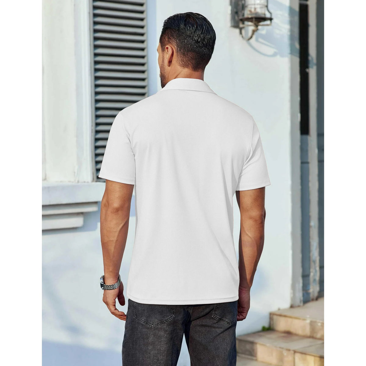 Thrilos Polo Shirts for Men Short Sleeve Dry Fit Shirts Printed Collar Casual Golf Polo Shirts