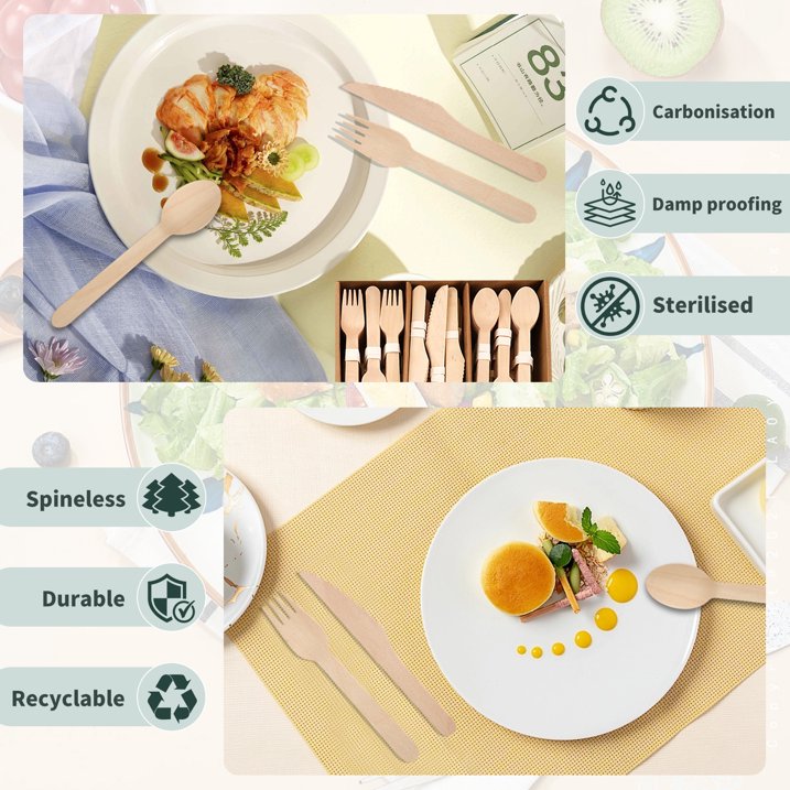 stusgo 360 Pieces Wooden Disposable Cutlery(120 Forks, 120 Spoons, 120 Knives)