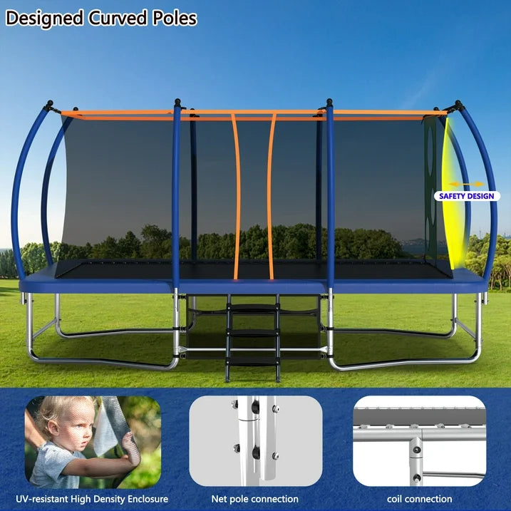 BTMWAY 10 16FT Outdoor Square Trampolines with Balance Bar Design and Ladder, Perfect for Kids, Teens, and Adults, Perfect for Backyard and Garden, Blue