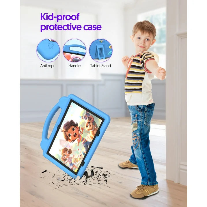 PUTECCH Kids 10 Tablet, Android 14 Tablet for Kids, Parental Control Pre Installed Education Apps, 6GB RAM 64GB Storage, 6000mAh, WiFi 6, EVA Shockproof Case Blue