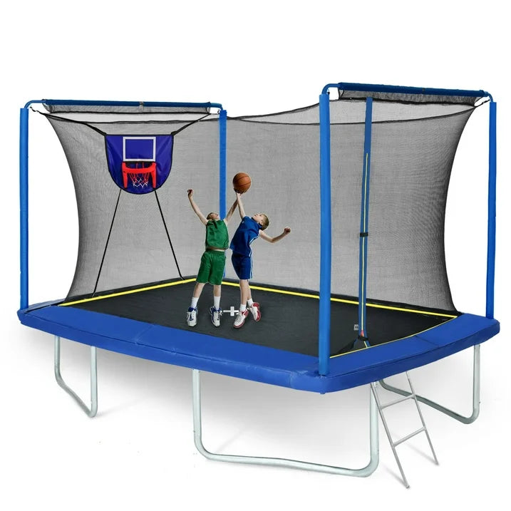 SHINPT 8 12FT Heavy Duty Rectangular Trampoline with Safety Enclosure Net, Basketball Hoop Ladder for Kids and Adults, 1200 lbs Capacity, Ideal for Outdoor Gymnastics Backyard Fun