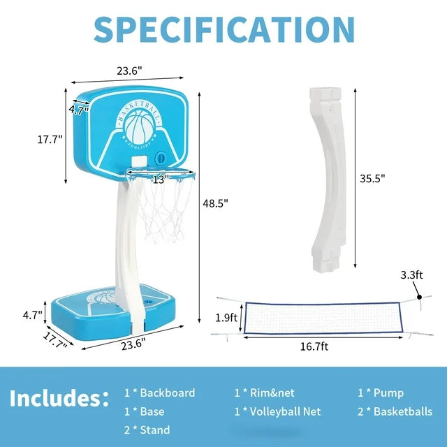 Ktaxon 48" - 78" Adjustable Height Poolside Basketball System (Kids)