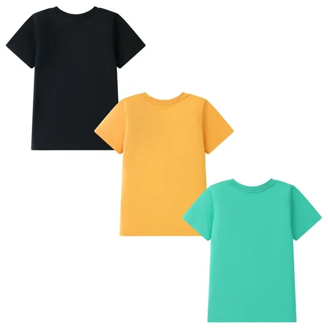 HILEELANG Little Boy Short Sleeve Tees Summer Easter Black Green Yellow Summer Vibes T-Shirts Cotton Tops Shirts 3 Packs Size 6