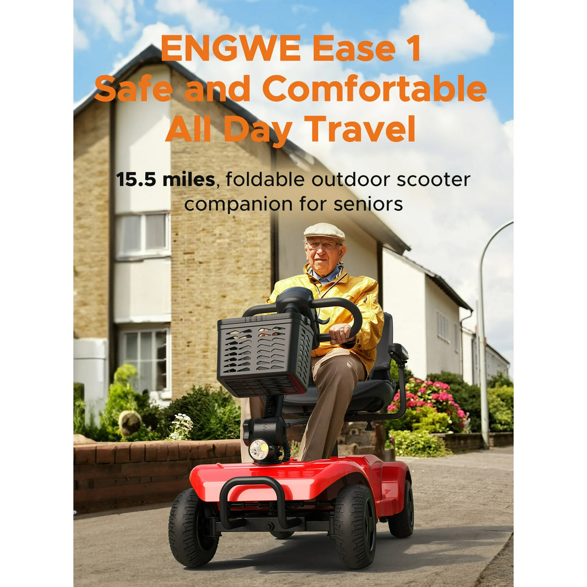 ENGWE 4 Wheels Folding Mobility Scooter with Basket๏ผElectric Powered Travel Wheelchair for Elderly๏ผ264lbs for Adult,Red