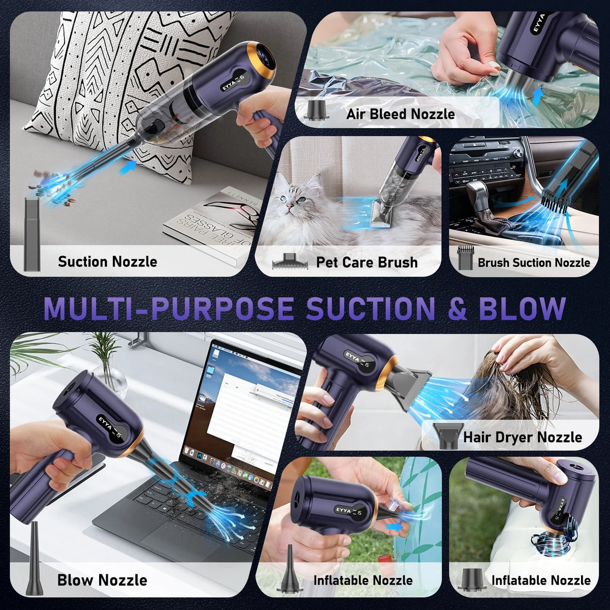 Handheld Cordless Vacuum Cleaner, 15000PA High Power Vacuum,Dust Collector,Digital Display,Rechargeable Car Vacuum,Suitable for Car,Home,Pet Hair