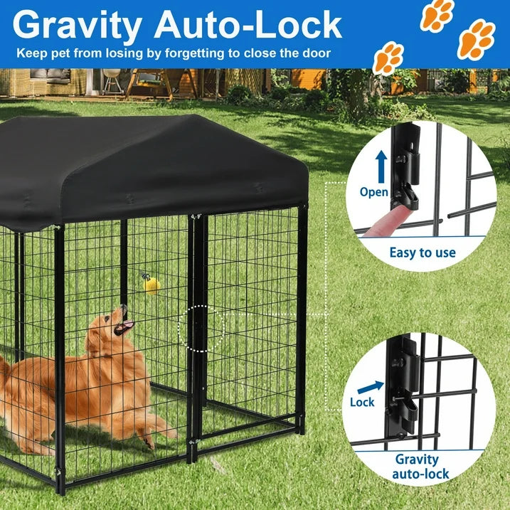 Suchown Outdoor Dog Kennel, 4ft 4.2ft 4.5ft Black Welded Wire Large Dog Playpen with UV Resistant Oxford Cloth Roof