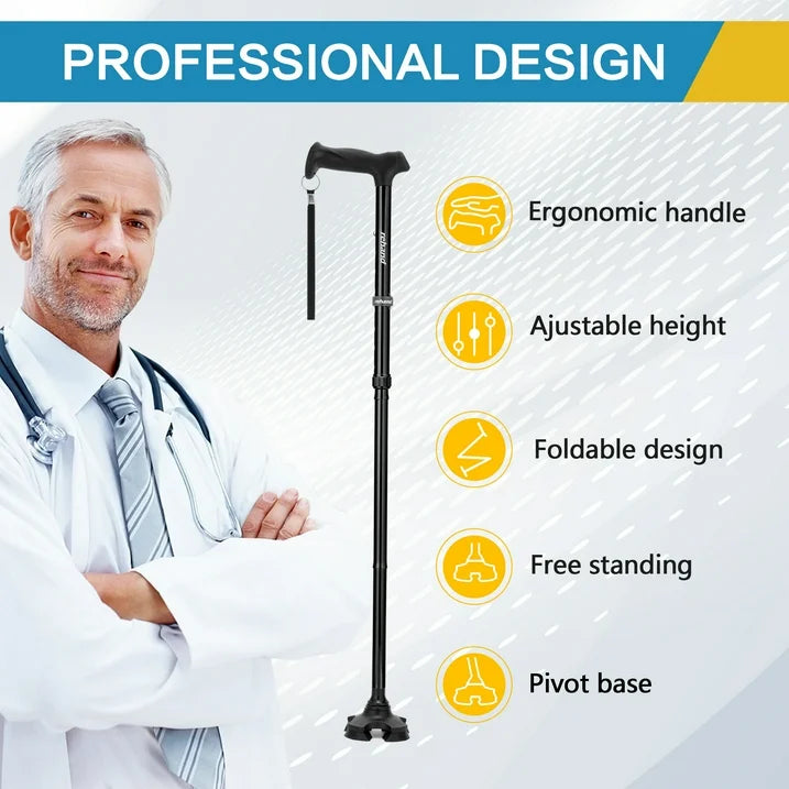 REHAND Adjustable Walking Cane,Lightweight Folding Walking Stick with for Men Women,Seniors Adults,Collapsible,Heavy Duty,Black