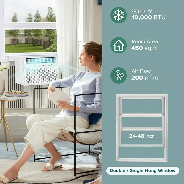 KISSAIR 6300 BTU (10000 BTU ASHRAE) 115V U Shaped Window Air Conditioner with Remote Control, 6 Modes & 3 Fan Modes, 24H Timers