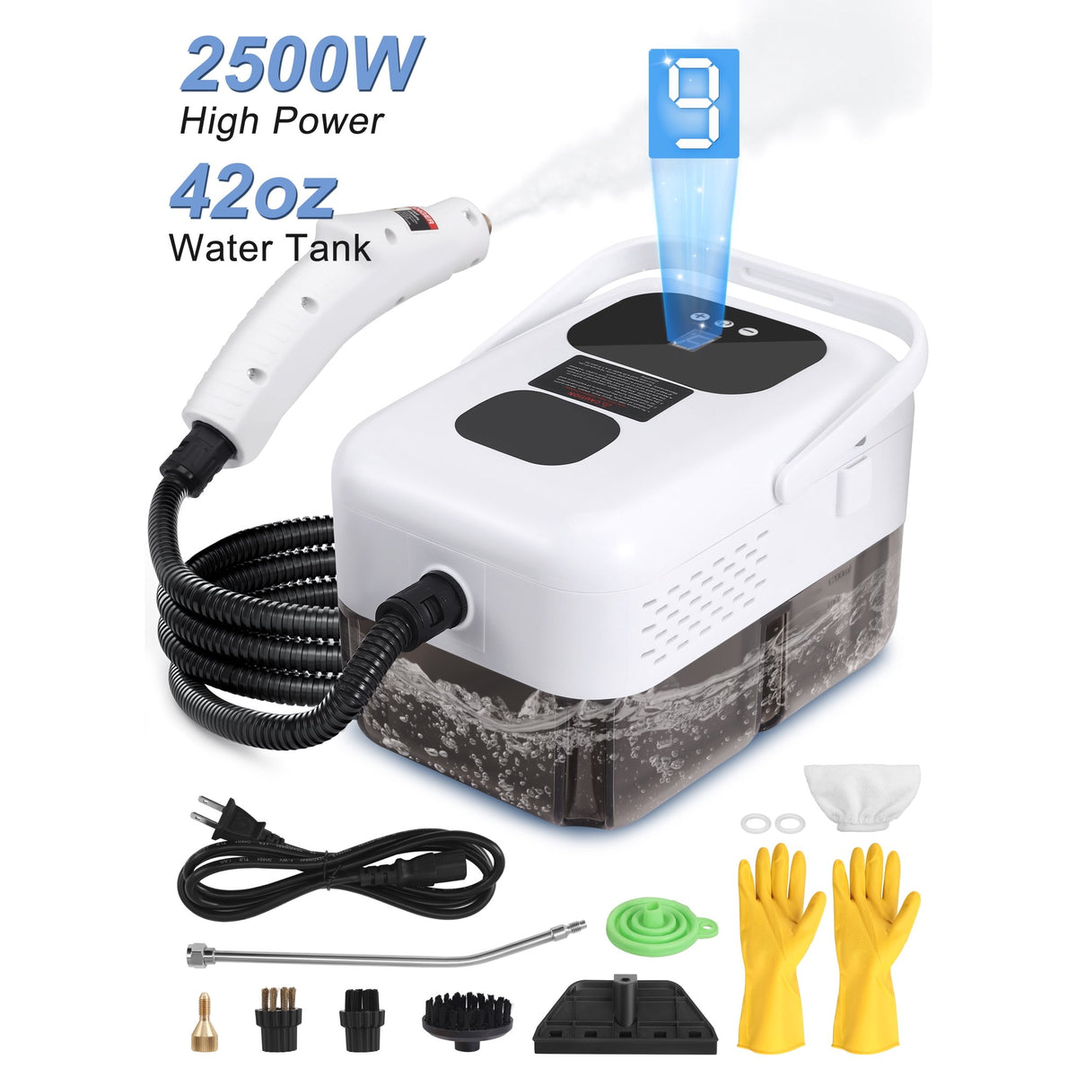 ALILYY Steam Cleaner 2500W Handheld Steam Cleaner for Home,Steamer for Cleaning with 42oz Water Tank,6 Cleaning Attachments for Cleaning Stubborn Stains,Grease,Floors,Couches & Cars,Black