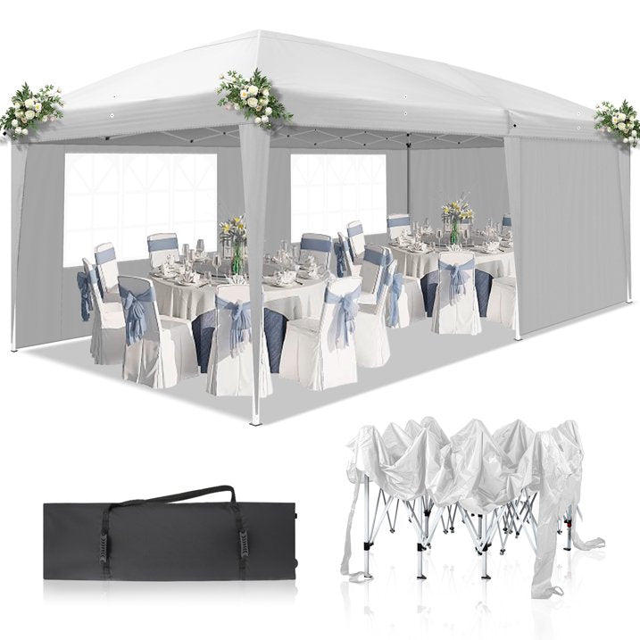 BTMWAY 10 20ft Pop up Canopy Tent Outdoor, Event Canopy Tent with 6 Removable Sidewalls and 4 Windows, Outdoor Tent for Backyard Party, Wedding Gazebo Tent with Upgrade Raised Roof and Carry Bag