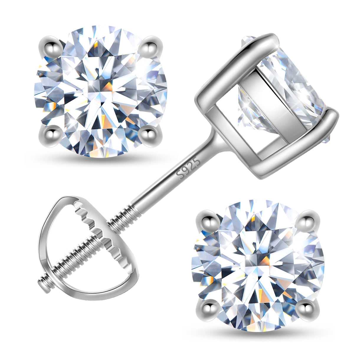 Beautlace GRA Certified Muticolored Moissanite Stud Earrings,1 Carat D VVS1 Simulated Diamond Sterling Silver Screw Back Earrings Jewelry Birthday Christmas Birthday Mother's Day Gifts for Women Mom