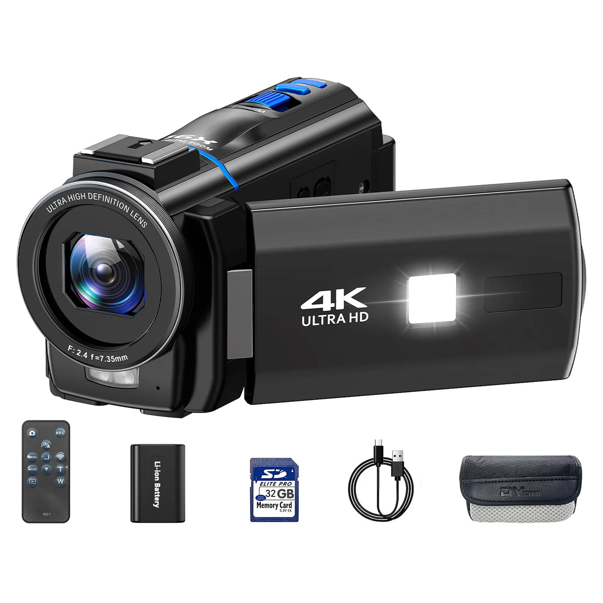 Campark 4K 30FPS Video Camera 48MP Camcorder with IR Night Vision 16X Digital Zoom 3.0" Touch Screen