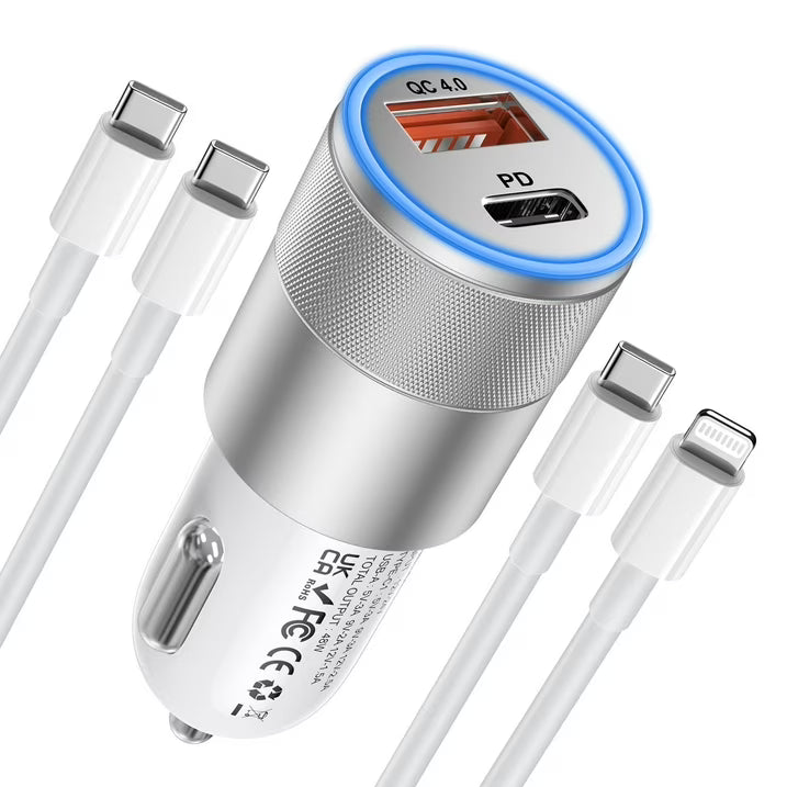 Car Charger, Quick Charging 48W 2-Port USB-C & USB-A Car Power Adapter PD/QC